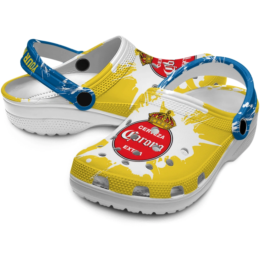 customized-corona-beer-brush-blast-yellow-white-clogs-high-quality-hey-clogs.webp