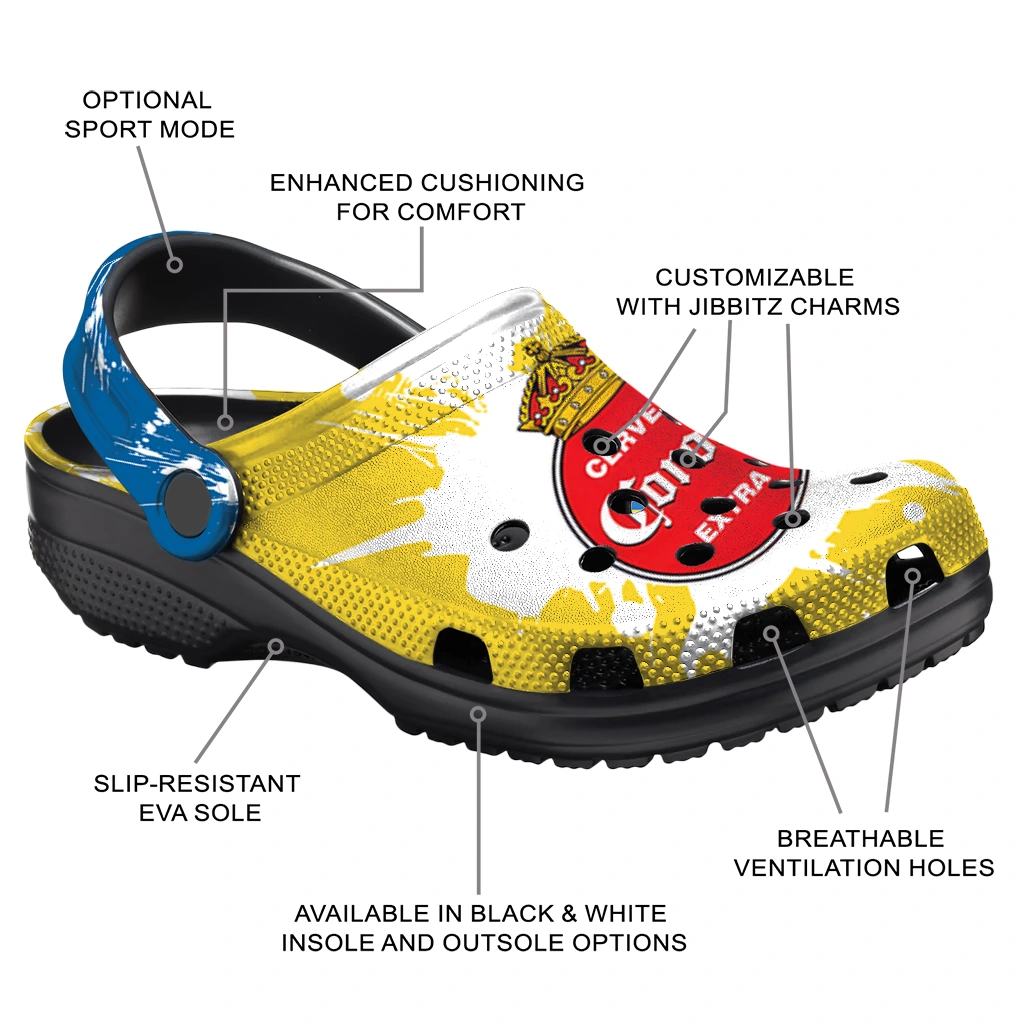 customized-corona-beer-brush-blast-yellow-white-clogs-new-arrival-hey-clogs.webp