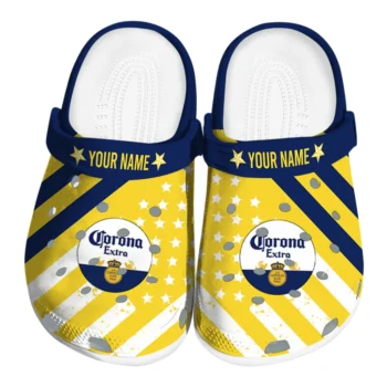 Customized Corona Beer Stripes Navy Yellow Clogs