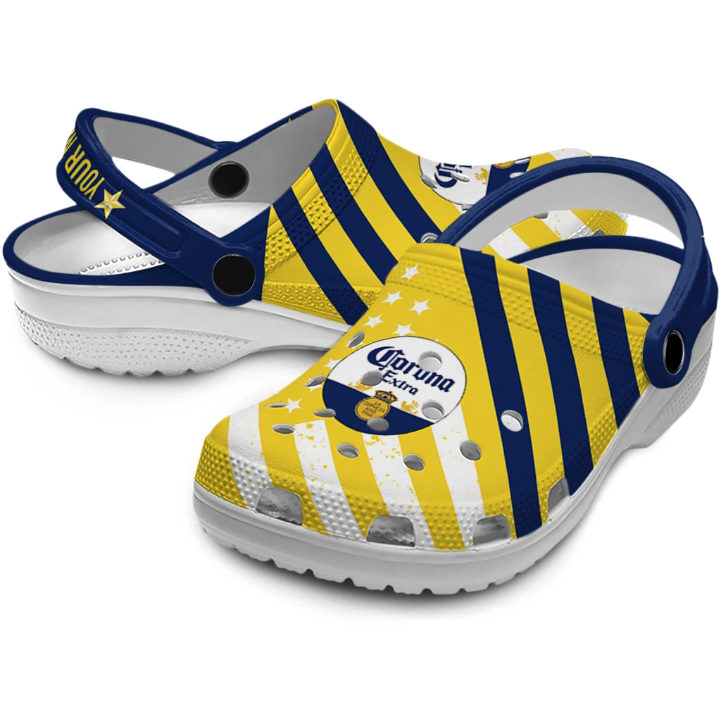 customized-corona-beer-stripes-navy-yellow-clogs-high-quality-hey-clogs.webp