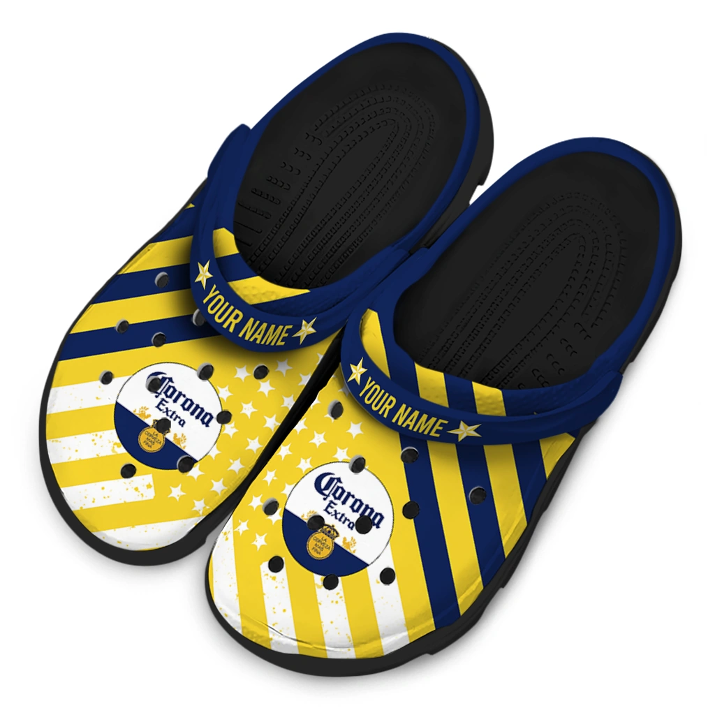 customized-corona-beer-stripes-navy-yellow-clogs-latest-model-hey-clogs.webp