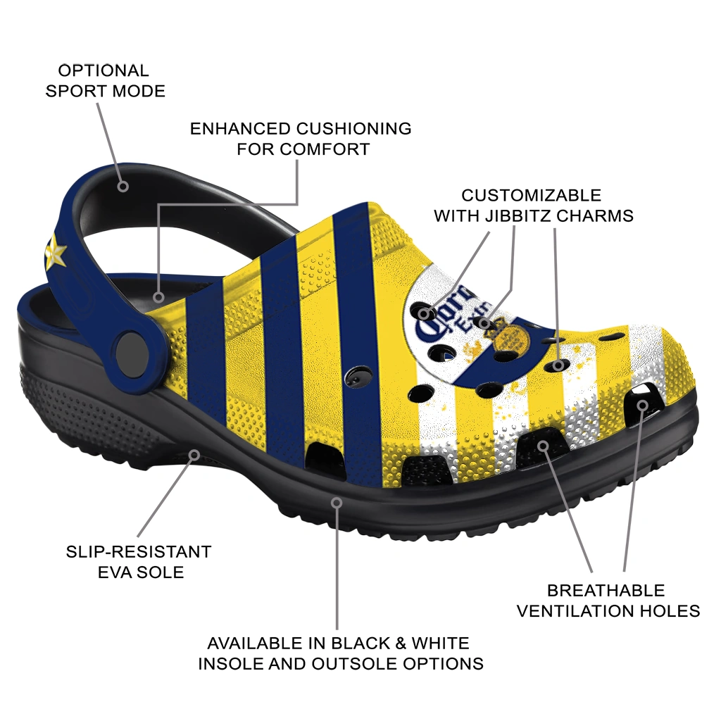 customized-corona-beer-stripes-navy-yellow-clogs-new-arrival-hey-clogs.webp