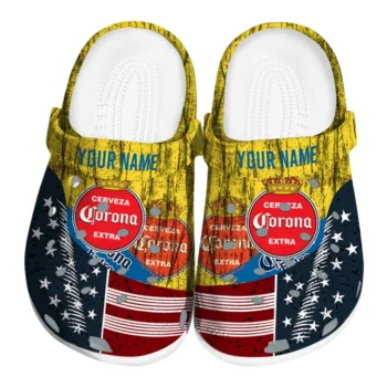 Customized Corona Beer USA Distressed Effect Yellow Blue Clogs