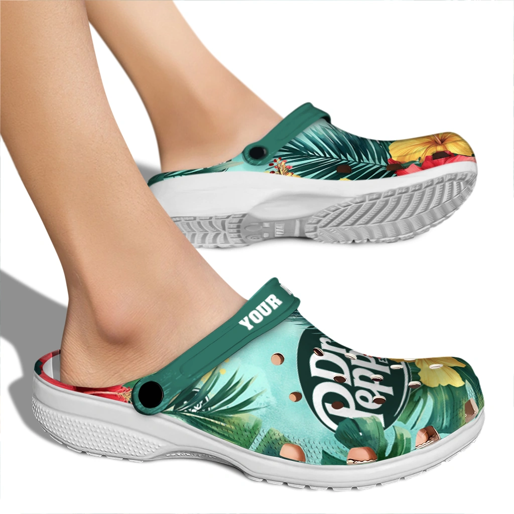 customized-dr-pepper-hibiscus-palms-green-red-clogs-fashion-forward-hey-clogs.webp