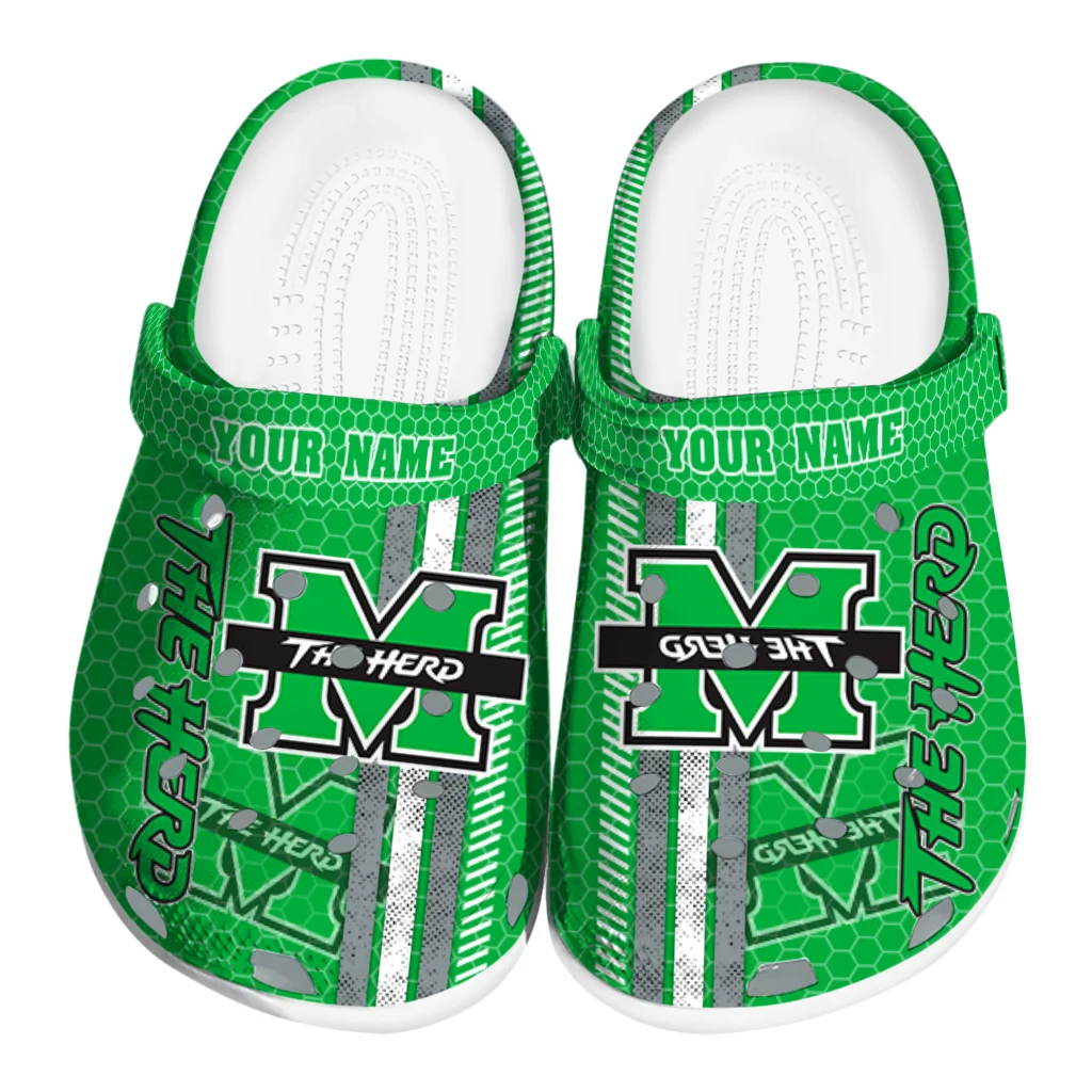 customized-marshall-thundering-herd-contrasting-stripes-clogs-best-selling customized marshall thundering herd contrasting stripes clogs best selling