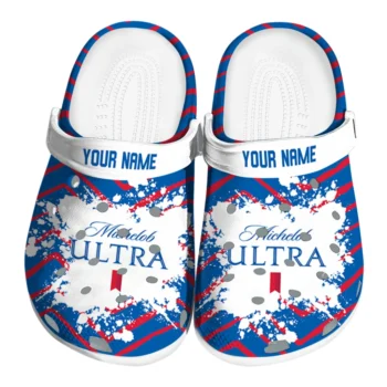 Customized Michelob Ultra Painted Ultra Blue Red Clogs