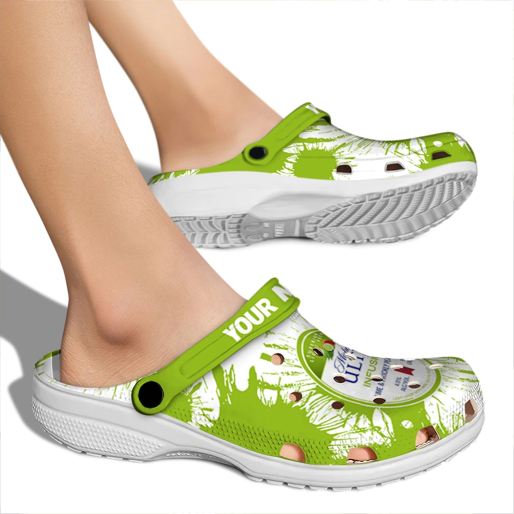 customized-michelob-ultra-splatter-splash-green-white-clogs-fashion-forward-hey-clogs.webp