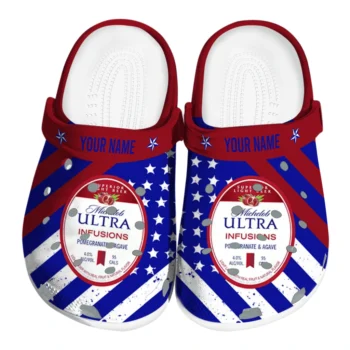 Customized Michelob Ultra Stars Cluster Blue Red Clogs