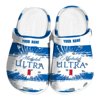Customized Michelob Ultra Stripes Blue White Clogs