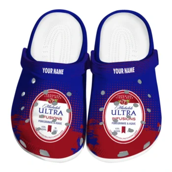 Customized Michelob Ultra Text Blue Red Clogs