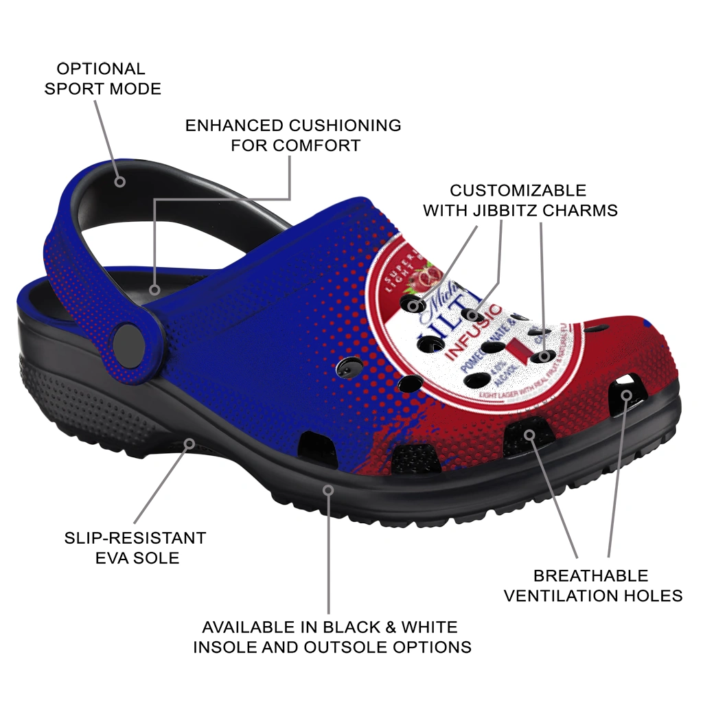 customized-michelob-ultra-text-blue-red-clogs-new-arrival-hey-clogs.webp