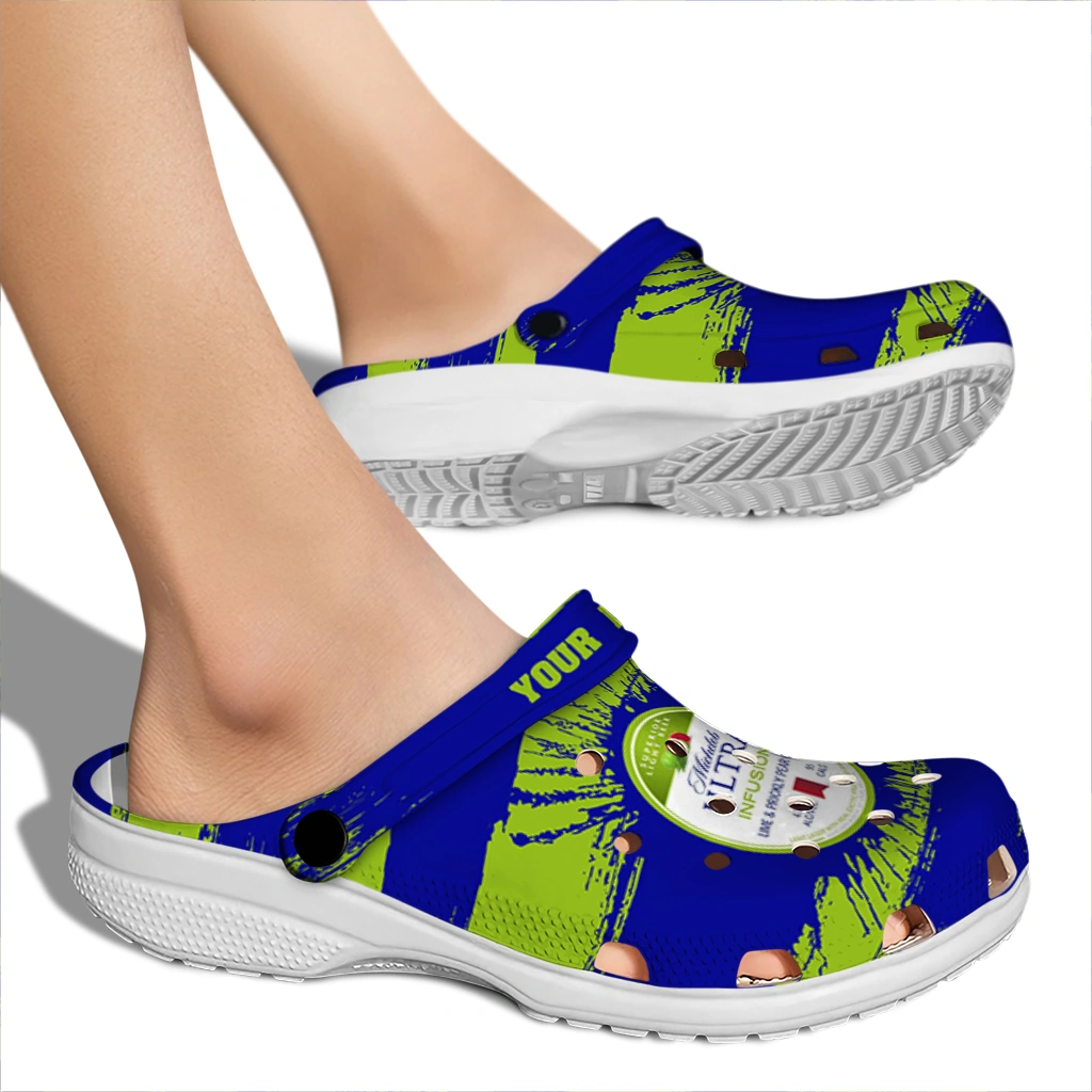 customized-michelob-ultra-title-emblem-blue-green-clogs-fashion-forward-hey-clogs.webp