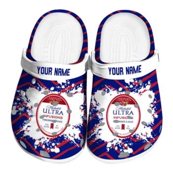 Customized Michelob Ultra Zigzag Stripes Blue Red Clogs