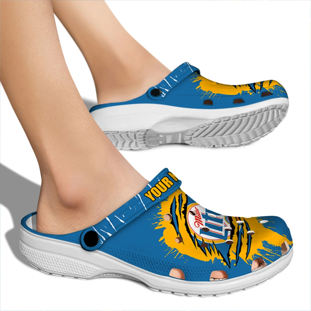 customized-miller-lite-claw-circle-blue-yellow-clogs-fashion-forward-hey-clogs.webp
