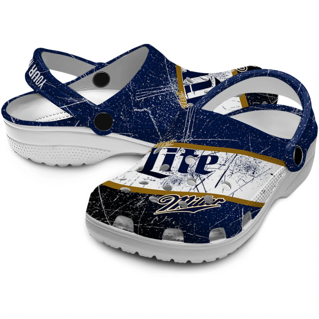customized-miller-lite-distressed-effect-blue-white-clogs-high-quality-hey-clogs.webp
