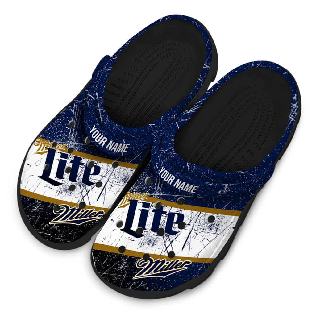 customized-miller-lite-distressed-effect-blue-white-clogs-latest-model-hey-clogs.webp