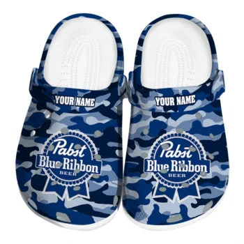 Customized Pabst Blue Ribbon Camou Blue Gray Clogs