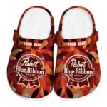 customized-pabst-blue-ribbon-leaves-red-orange-clogs-best-selling-hey-clogs.webp