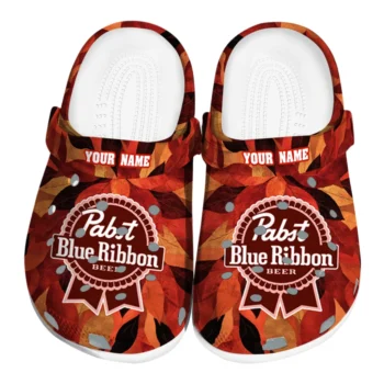 Customized Pabst Blue Ribbon Leaves Red Orange Clogs