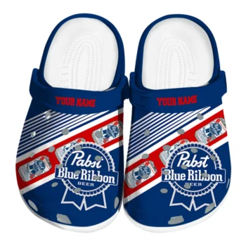 Customized Pabst Blue Ribbon Row Blue Red Clogs
