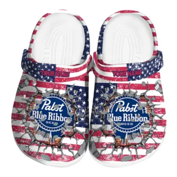 Customized Pabst Blue Ribbon Smash Red Blue Clogs