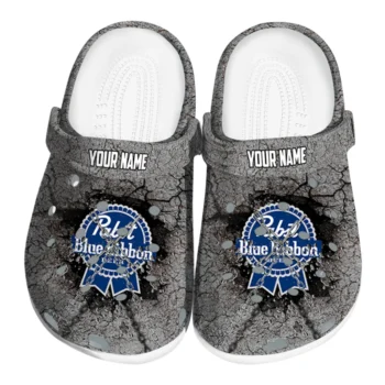 Customized Pabst Blue Ribbon Stone Gray Blue Clogs