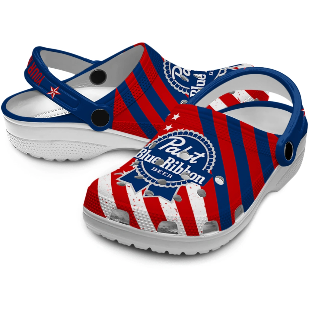 customized-pabst-blue-ribbon-stripes-red-blue-clogs-high-quality-hey-clogs.webp
