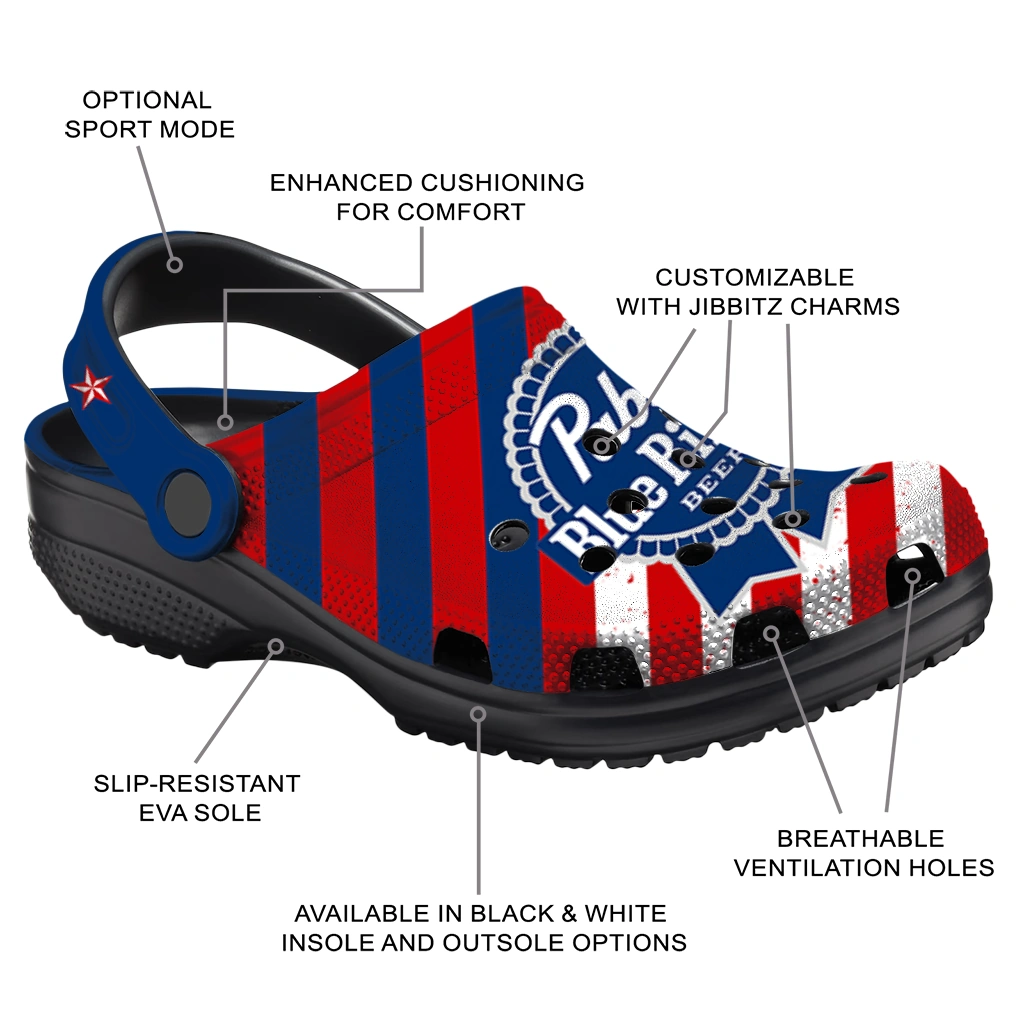 customized-pabst-blue-ribbon-stripes-red-blue-clogs-new-arrival-hey-clogs.webp