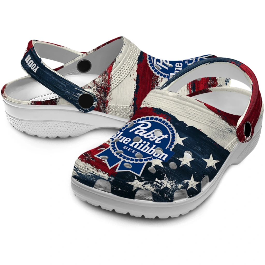 customized-pabst-blue-ribbon-usa-flag-red-white-clogs-high-quality-hey-clogs.webp