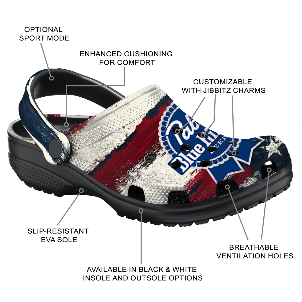customized-pabst-blue-ribbon-usa-flag-red-white-clogs-new-arrival-hey-clogs.webp