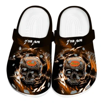 Customized Reese's Skull Design Black Orange Clogs