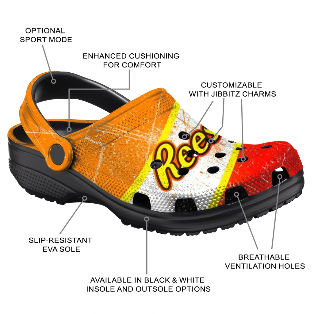 customized-reeses-wrapper-orange-red-clogs-new-arrival-hey-clogs.webp