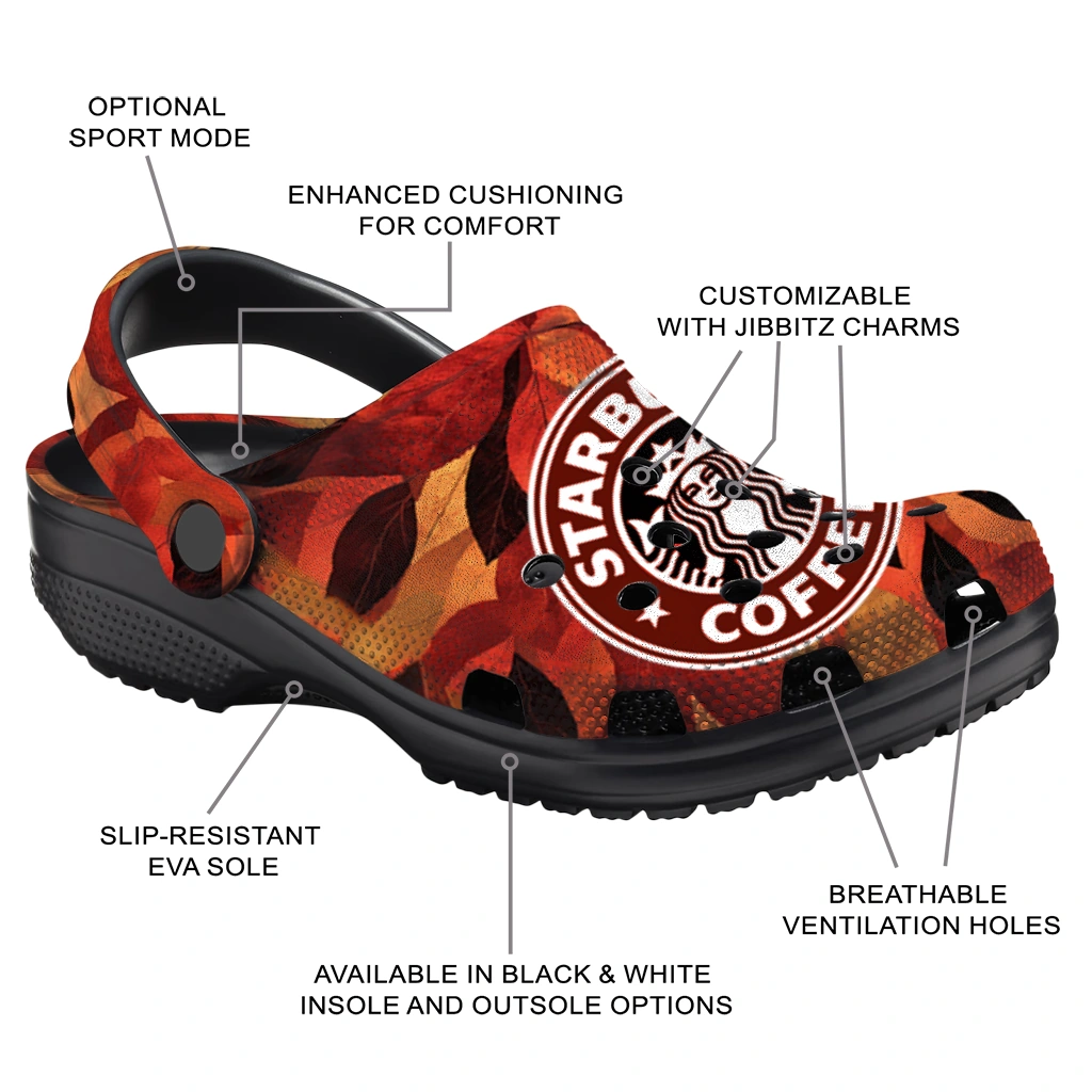 customized-starbucks-autumn-leaves-red-brown-clogs-new-arrival-hey-clogs.webp