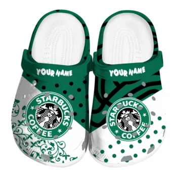 Customized Starbucks Logo Dots Green White Clogs
