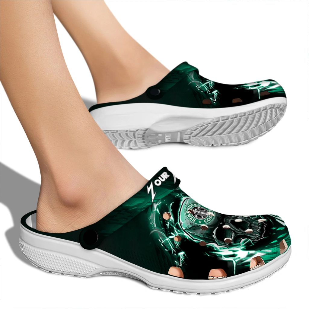 customized-starbucks-skull-surge-black-green-clogs-fashion-forward-hey-clogs.webp