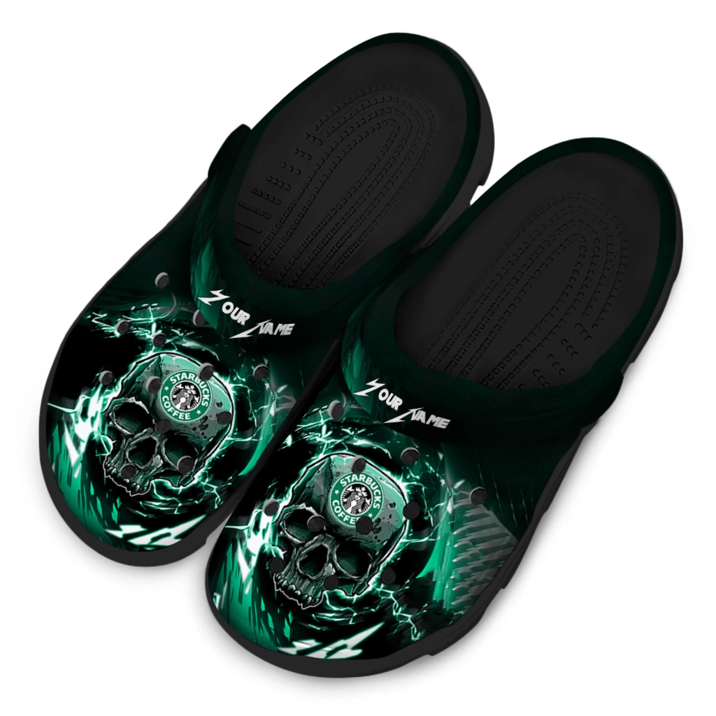 customized-starbucks-skull-surge-black-green-clogs-latest-model-hey-clogs.webp