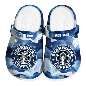 Customized Starbucks Wave Pattern Blue White Clogs