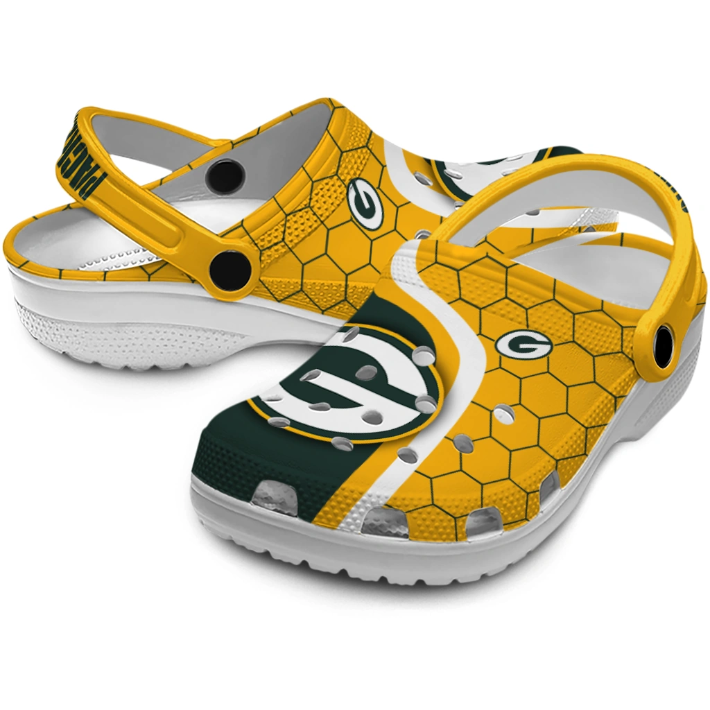 green-bay-packers-hexagon-grid-clogs-high-quality