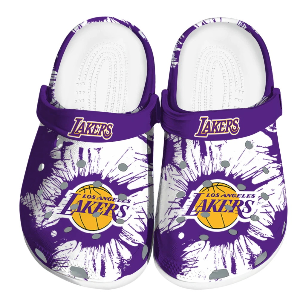 los-angeles-lakers-splatter-graphics-clogs-best-selling los angeles lakers splatter graphics clogs best selling