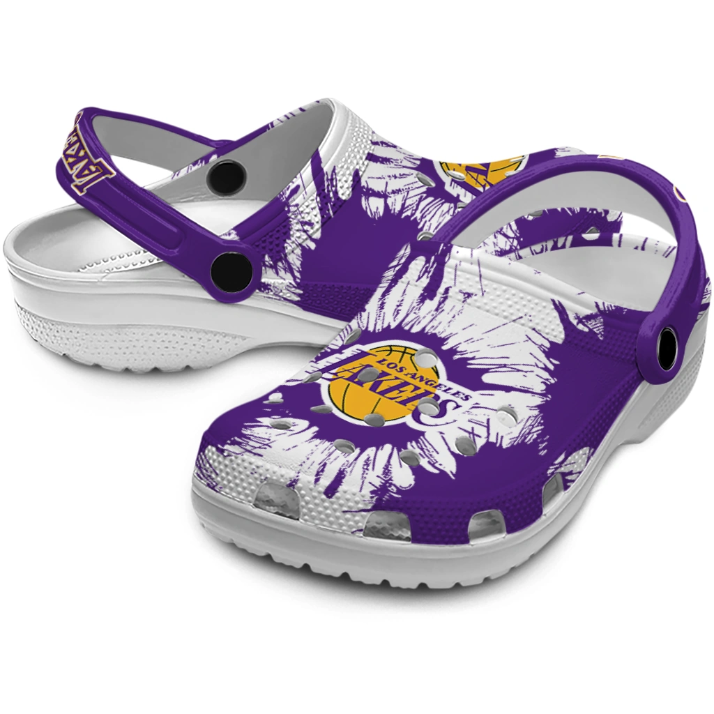 los-angeles-lakers-splatter-graphics-clogs-high-quality