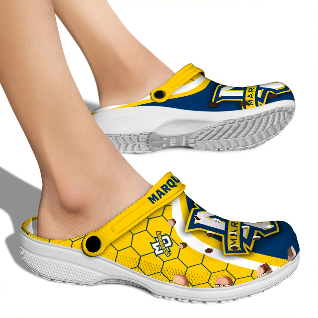 marquette-golden-eagles-hexagon-grid-clogs-fashion-forward