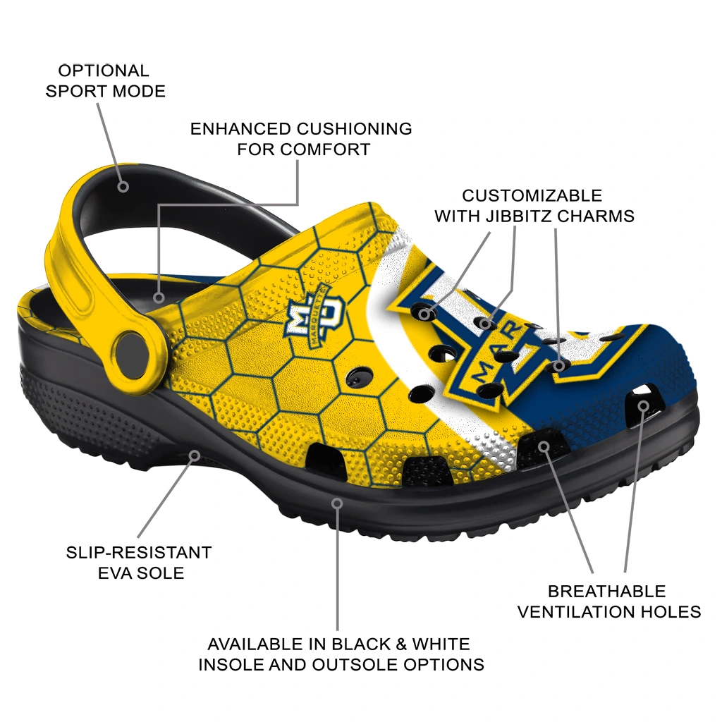 marquette-golden-eagles-hexagon-grid-clogs-new-arrival