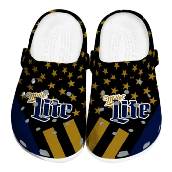 Miller Lite Star Motif Black Gold Clogs