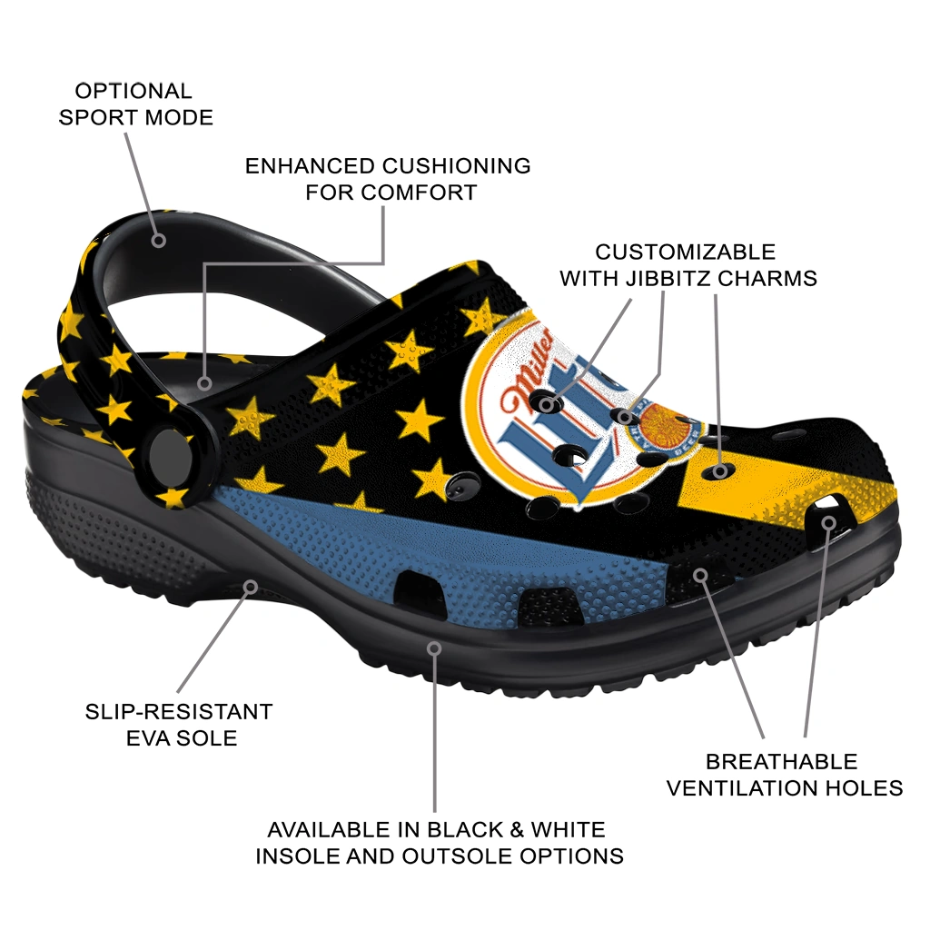 miller-lite-star-parade-black-yellow-clogs-new-arrival-hey-clogs.webp