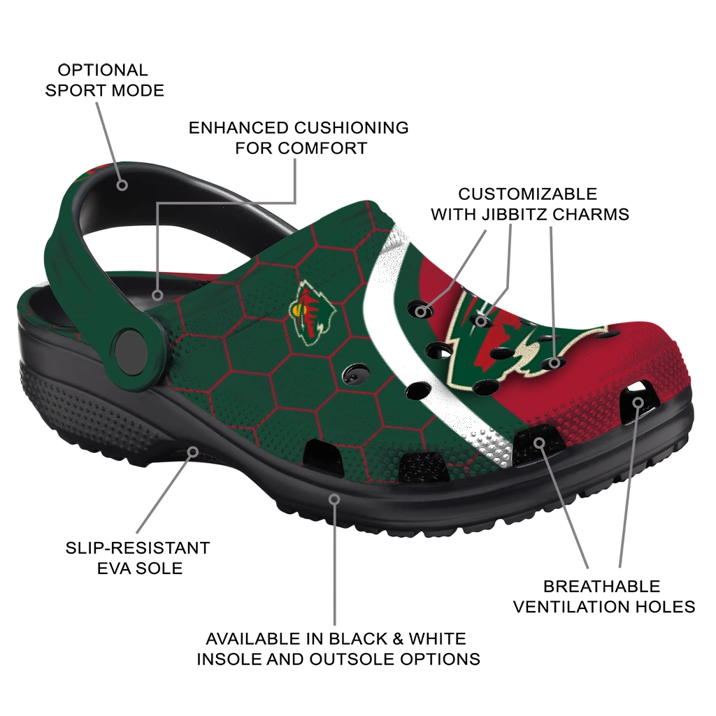 Minnesota Wild Hexagon Grid Clogs - Image 3