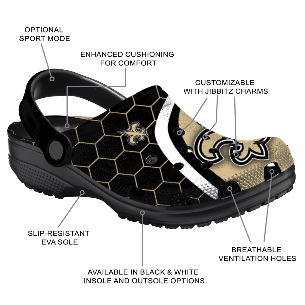 new-orleans-saints-hexagon-grid-clogs-new-arrival