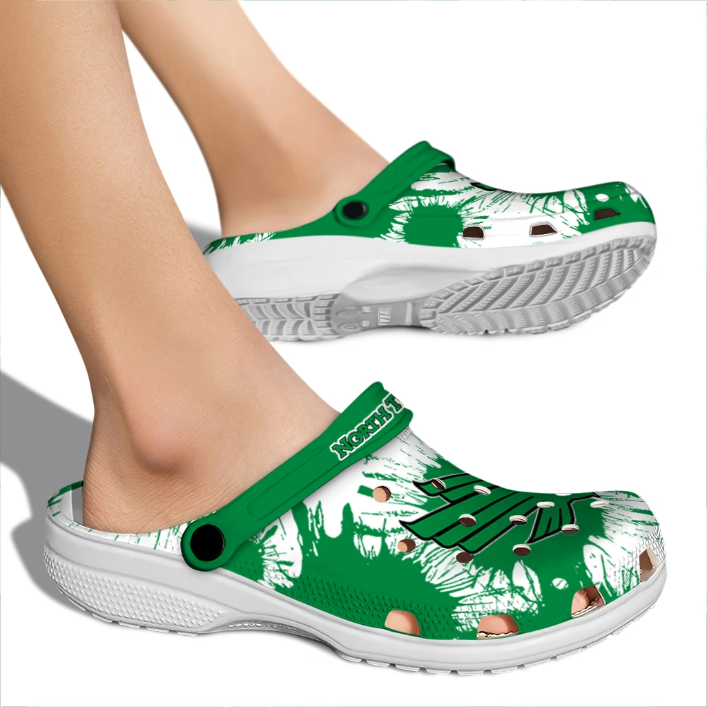 north-texas-mean-green-splatter-graphics-clogs-fashion-forward