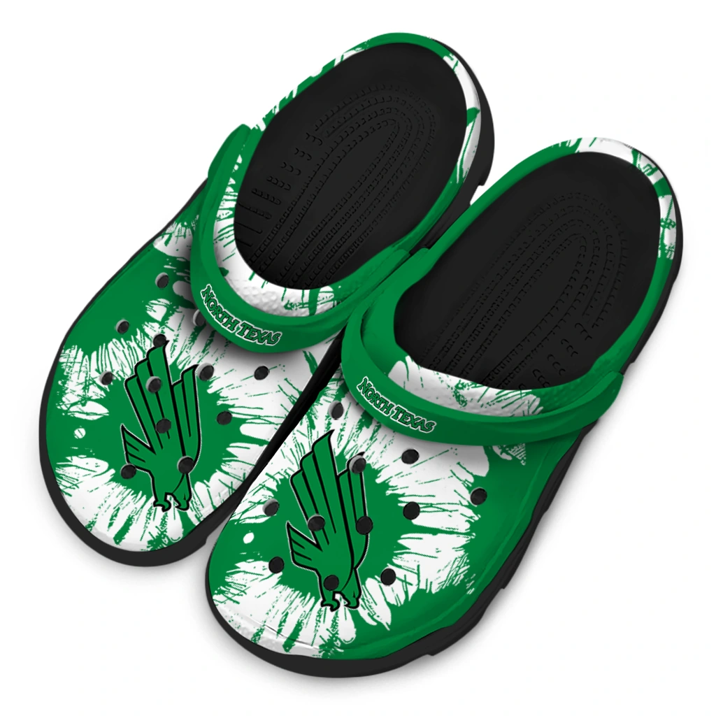 north-texas-mean-green-splatter-graphics-clogs-latest-model