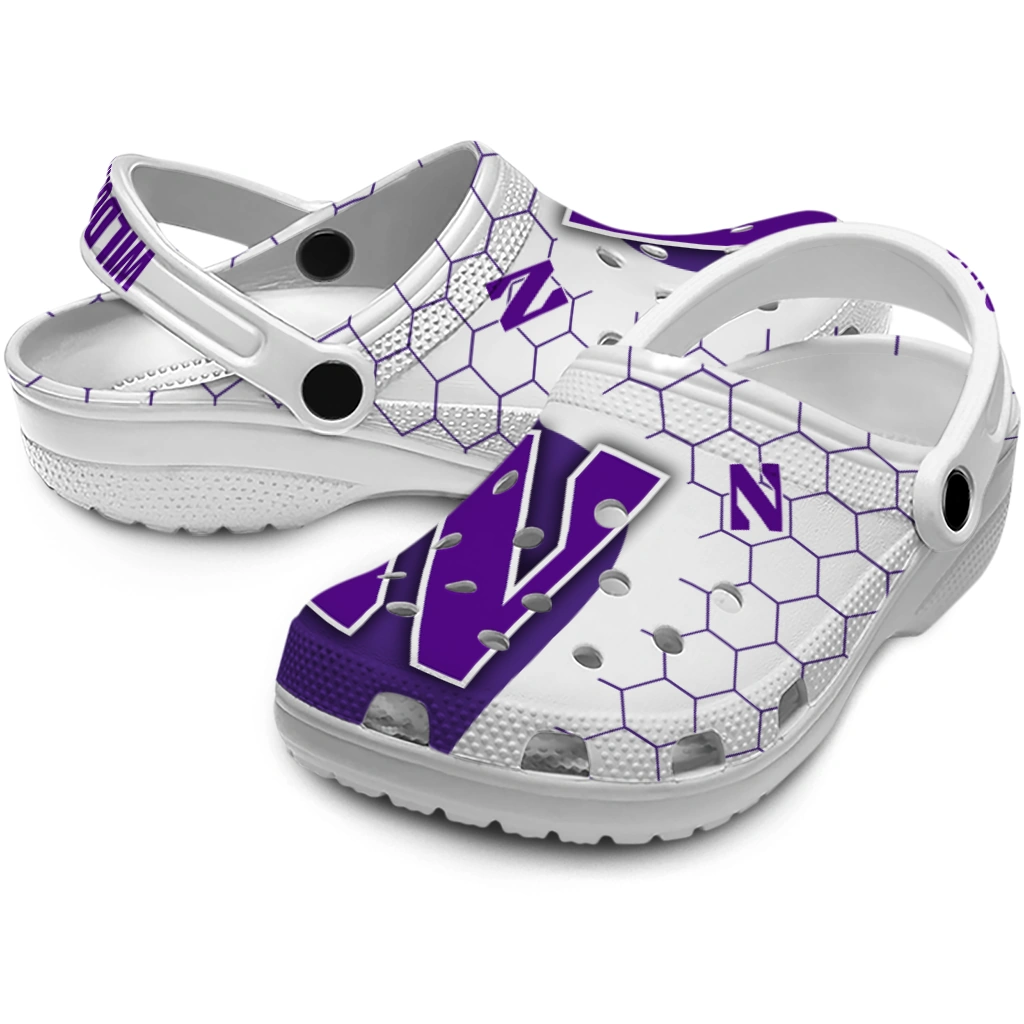 northwestern-wildcats-hexagon-grid-clogs-high-quality