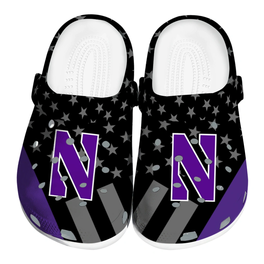 northwestern-wildcats-stellar-stripes-theme-clogs-best-selling northwestern wildcats stellar stripes theme clogs best selling